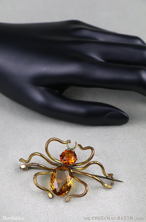 Antique amber glass spider brooch, vintage Victori
