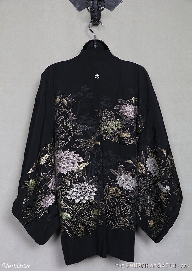 Vintage Silk Haori Kimono Black Gold Silver Metallic Abstract - Etsy