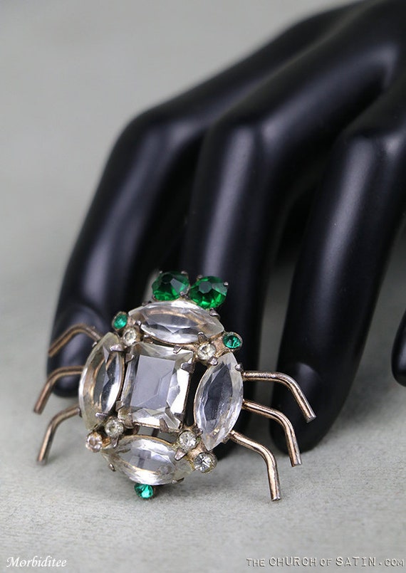 Sterling silver glass spider brooch, Coro old vint