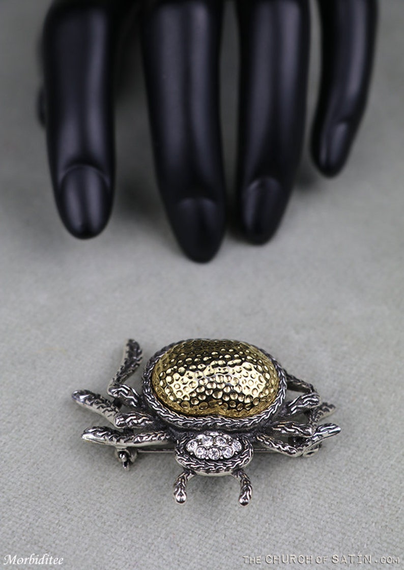 big size insect pin Vintage spider brooch rhinestones crystals gold tone goldtone silver tone metal