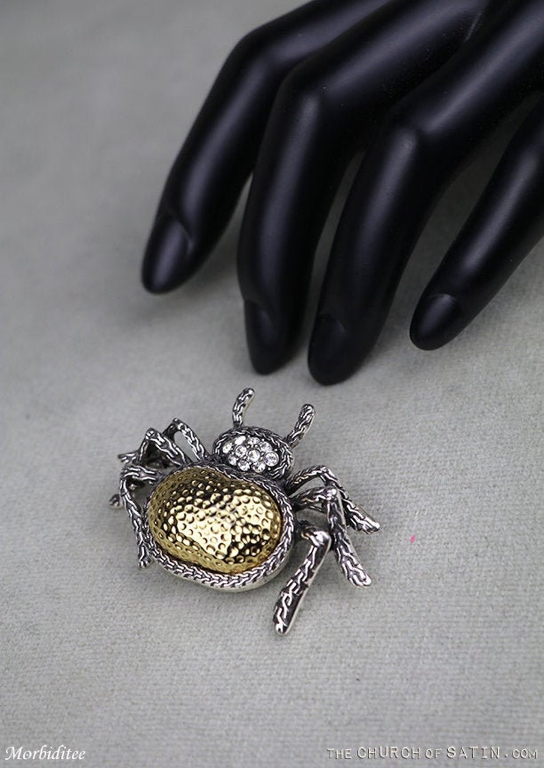 big size insect pin Vintage spider brooch rhinestones crystals gold tone goldtone silver tone metal