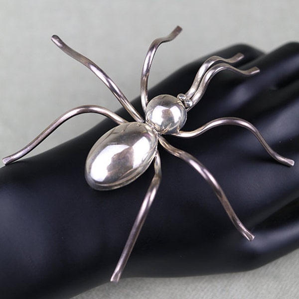 Vintage huge sterling silver spider brooch pin, 925, artisan made, Native American