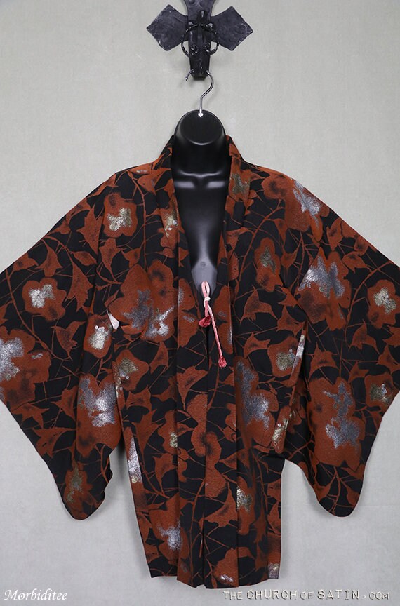 Vintage Silk Haori Kimono Jacket or Robe Black Brown Leaves | Etsy