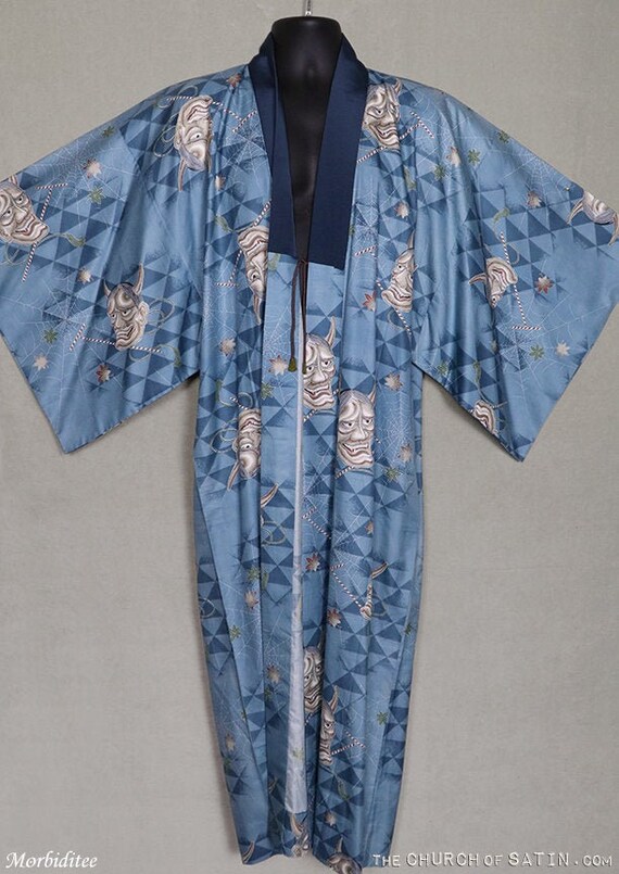 Antique silk devil mask spider web kimono robe, me