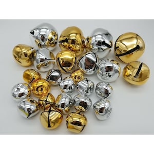 25 Metal Christmas Bells Gold Silver Jingle Bell Decorations 3 sizes