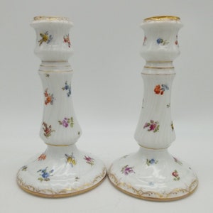 2 Richard Klemm RK Dresden Candle Holders 6-3/4&quot; Flowers  Hand Painted