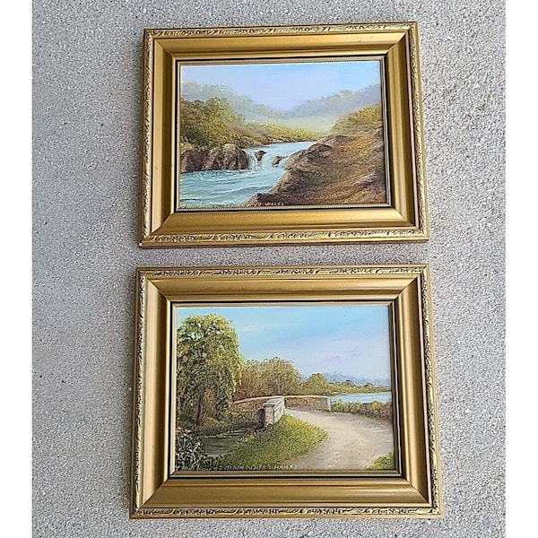 2 Original British Oil on Board Paintings  by F. R. Maskens Landscapes London UK