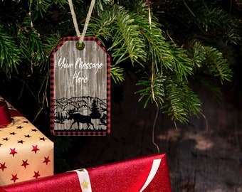 Etiqueta de adorno de Navidad Moose Personalizar Buffalo Plaid 2 Diseños diferentes Diseño de sublimación PNG Instant DIGITAL SOLAMENTE