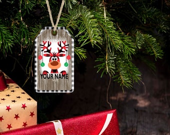 Christmas Ornament Tag Deer Personalize Buffalo Plaid 2 Different Designs Sublimation Design PNG Instant DIGITAL ONLY