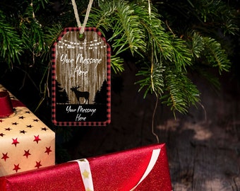 Etiqueta de adorno de Navidad Moose Red Buffalo Plaid 2 diseños diferentes Diseño de sublimación PNG Instant DIGITAL SOLAMENTE