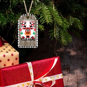 Christmas Ornament Tag Deer Personalize Buffalo Plaid 2 Different Designs Sublimation Design PNG Instant DIGITAL ONLY
