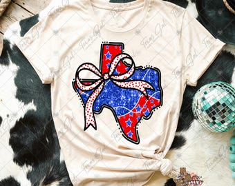 Texas Rojo Blanco Azul PNG, Texas con un lazo coqueto PNG, Estado PNG, Moda PNG, Texas Preppy PNG, Descarga digital, Sublimación