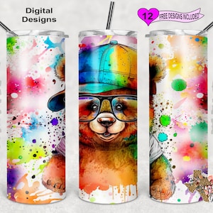 Bear Tumbler Wrap, Bright Colors Tumbler Wrap, 20oz Sublimation Tumbler PNG, Digital Download, Seamless Design