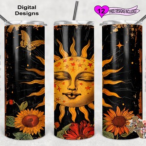 Celestial Boho Moon Tumbler Wrap, Celestial Boho Tumbler Wrap, Moon Tumbler Wrap, 20 oz Skinny Tumbler Sublimation Design