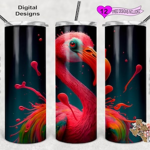 Flamingo Tumbler Wrap, Bright Colors Tumbler Wrap, Watercolor Tumbler Wrap, 20oz Sublimation Tumbler PNG, Digital Download, Seamless Design