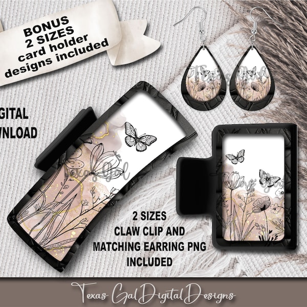 Minimalist Hair Clip And Earring Sublimation Bundle, Large Small Hair Claw PNG, Hair Clip And Earring Sublimation Design, Digital Download