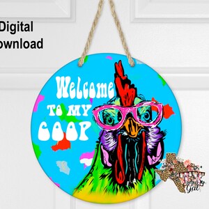 Sublimation Round Door Hanger Design Bright Colors Ostridge Bird Hand Painted Digital Download PNG