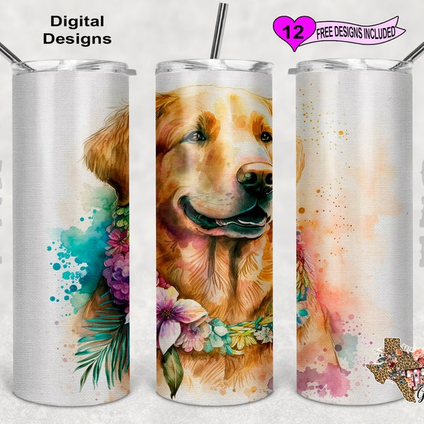 Golden Retriever Tumbler Wrap, Watercolor Tumbler Wrap, 20 oz Skinny Tumbler Sublimation Design, Seamless design