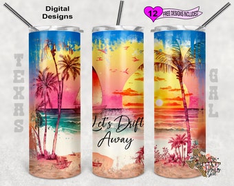 Beach Tumbler PNG, Beach Tumbler Wrap, Beach Sunset PNG, Seamless Design, Sublimation Tumbler Wrap, Digital Download