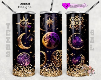 Celestial Tumbler Wrap, 20oz Sublimation Tumbler PNG, Seamless Design