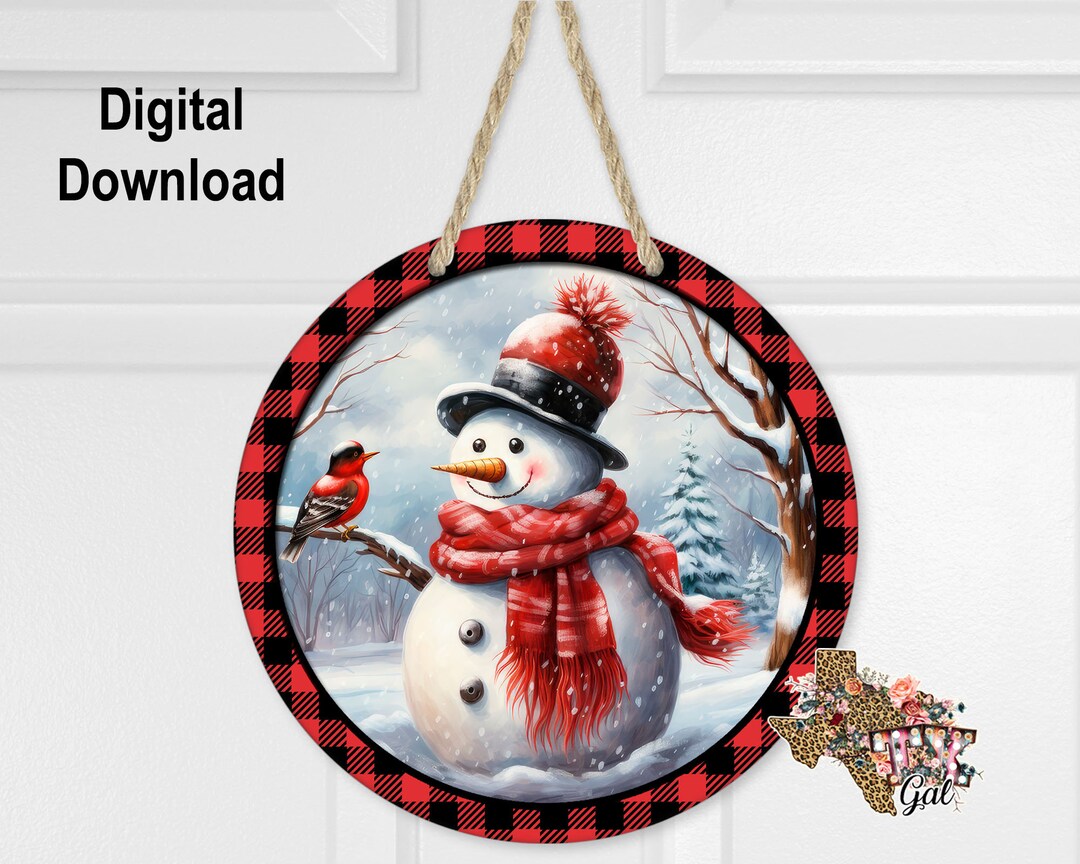 Round Sublimation Door Hanger Snowman Design for Hardboard Blanks ...
