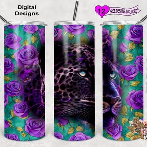 Black Panther Tumbler Wrap, Flower Tumbler Wrap, Watercolor Tumbler Wrap, 20 oz Skinny Tumbler Sublimation Design, Seamless Pattern