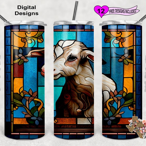 Stain Glass Tumbler Wrap, Goat Tumbler Wrap, 20oz Sublimation Tumbler Wrap, Digital Download