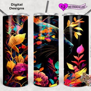 Panther Tumbler Wrap, Watercolor Tumbler Wrap, 20 oz Skinny Tumbler Sublimation Design, Seamless Pattern