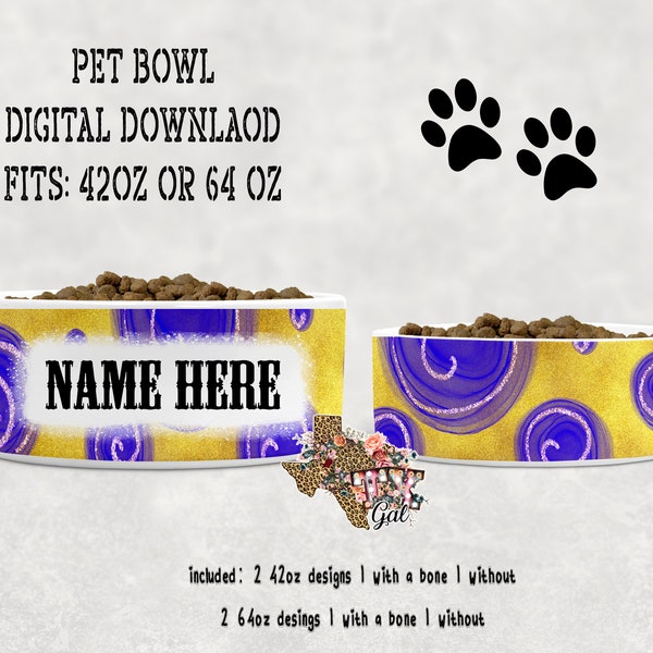 Pet Bowl Design Personalize 4 Files Included Gold Purple Circles Instant Download Digital Design PNG