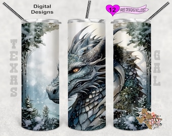 Envoltura de vaso de dragón, envoltura de vaso de acuarela, vaso de sublimación de 20 oz PNG, diseño sin costuras