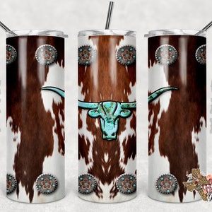 Tumbler design, Cowhide, Longhorn, 20 oz skinny tumbler design, tuimelaar, sublimatie, digitale download, PNG