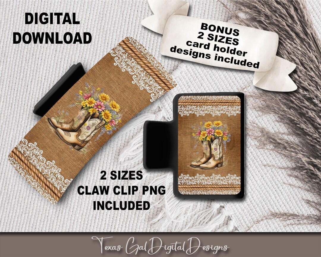 Burlap Lace Cowboy Boots Hair Clip Sublimation Design, Large and Small