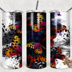 Vaso delgado de 20 oz con diseño de mariposas, sublimación PNG instantánea, solo digital