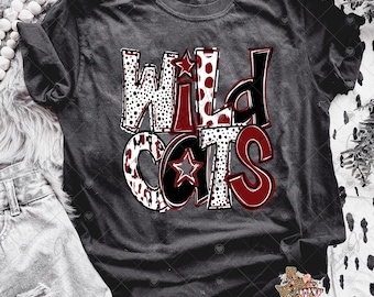 Wildcats PNG, Letras Doddle PNG, Granate y Blanco PNG, Espíritu Escolar Png, Mascota Escolar Png, Descarga Digital