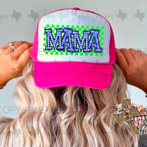 Mama Retro Diamonds Hat Patch PNG, Trucker Hat Patch Png, Faux Embroidery Hat Patch, Gift For Her, Trendy PNG, Hat Bar, Digital Download