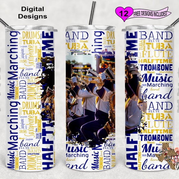 Marching Band With Frame Tumbler Wrap, 20 oz Skinny Tumbler, Sublimation Design, PNG, Instant DIGITAL ONLY