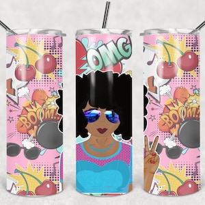 20 oz Skinny African American Pop Art Girl Sublimation Design PNG Instant DIGITAL ONLY