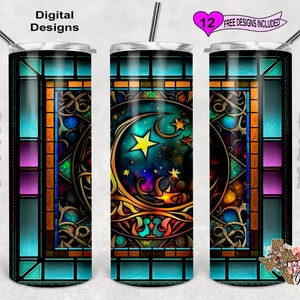 Stain Glass Tumbler Wrap, Witchy Vibes Tumbler PNG, 20oz Sublimation Tumbler Wrap, Digital Download