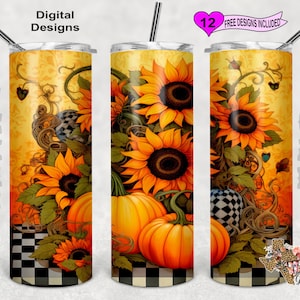 Kürbisse, Herbst Becher, Aquarell Becher Wrap, 20 Unzen Sublimation Becher PNG, digitaler Download, Seamless Design