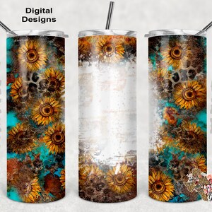 20 oz Skinny Tumbler Zonnebloem Luipaard Turquoise Personaliseer Sublimatie Ontwerp PNG Instant ALLEEN DIGITAAL