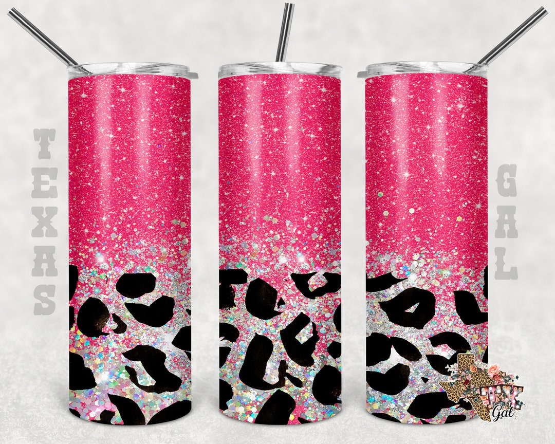 20 Oz Skinny Tumbler Pink Glitter Leopard Sublimation Design PNG ...