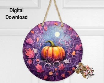 Round Sublimation Door Hanger Pumpkin Design for Hardboard Blanks, Pumpkin Wreath PNG, PNG Digital Download, digital graphics