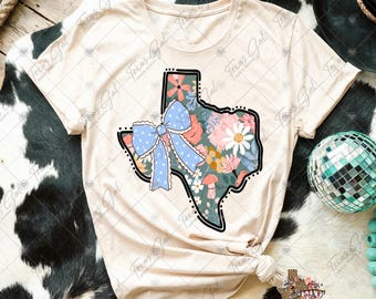 Texas con flores PNG, Texas con un lazo coqueto PNG, Estado PNG, Moda PNG, Texas Preppy PNG, Descarga digital, Sublimación