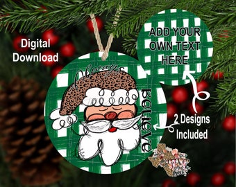 Ornamento di Natale PNG, Download digitale di Babbo Natale, Ornamento di Natale rotondo PNG, Disegni di Natale a sublimazione, Download digitale