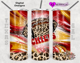 Football Chiefs Tumbler Wrap, Red Yellow Tumbler, Watercolor Tumbler Wrap, 20 oz Skinny Tumbler Sublimation Design, Seamless Pattern