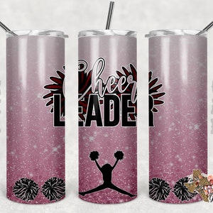 Cheerleader Glitter Tumbler Wrap, Cheer Tumbler, diseño de vaso delgado de 20 oz, vaso, sublimación, descarga digital, PNG