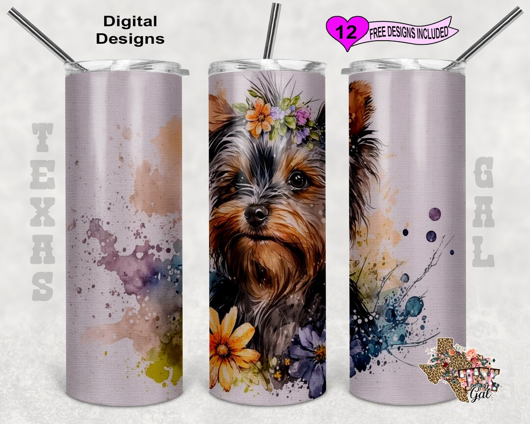 Yorkie Wrap Watercolor Tumbler PNG 20oz Sublimation Tumbler Etsy