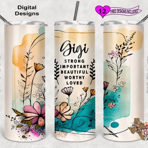 Gigi Tumbler Wrap, Aquarell Tumbler Wrap, 20 Unzen Sublimation Tumbler PNG, nahtloses Design