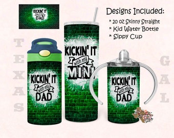 Kickin It With Dad Mini Bundle 20oz Skinny Tumbler Design 12 oz Water Bottle Sippy Cup Tumbler Sublimation Digital Download PNG