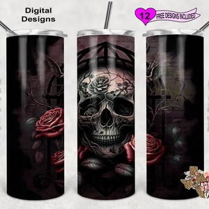 Gothic Tumbler Wrap, skull Tumbler Wrap, Watercolor Tumbler Wrap, 20 oz Skinny Tumbler Sublimation Design, Seamless design